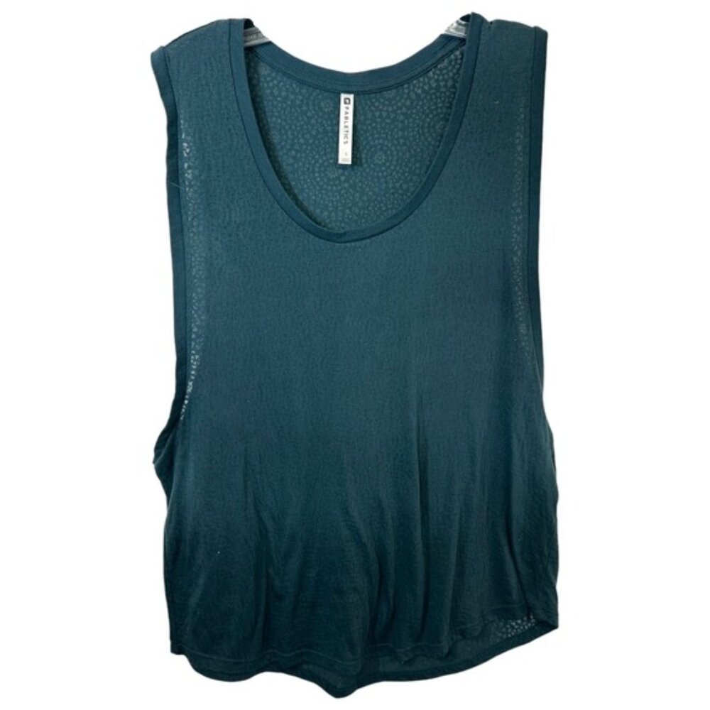Fabletics Large Top Muscle Tank Teal Burnout Sleeveless Hippie Athletic 1777